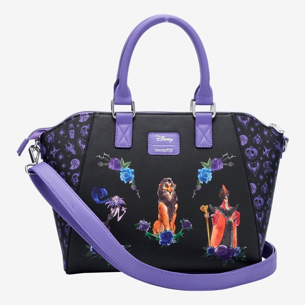 💜🖤NWT Rare Loungefly Disney Villains Floral Icon Satchel💜🖤 - Picture 3 of 4